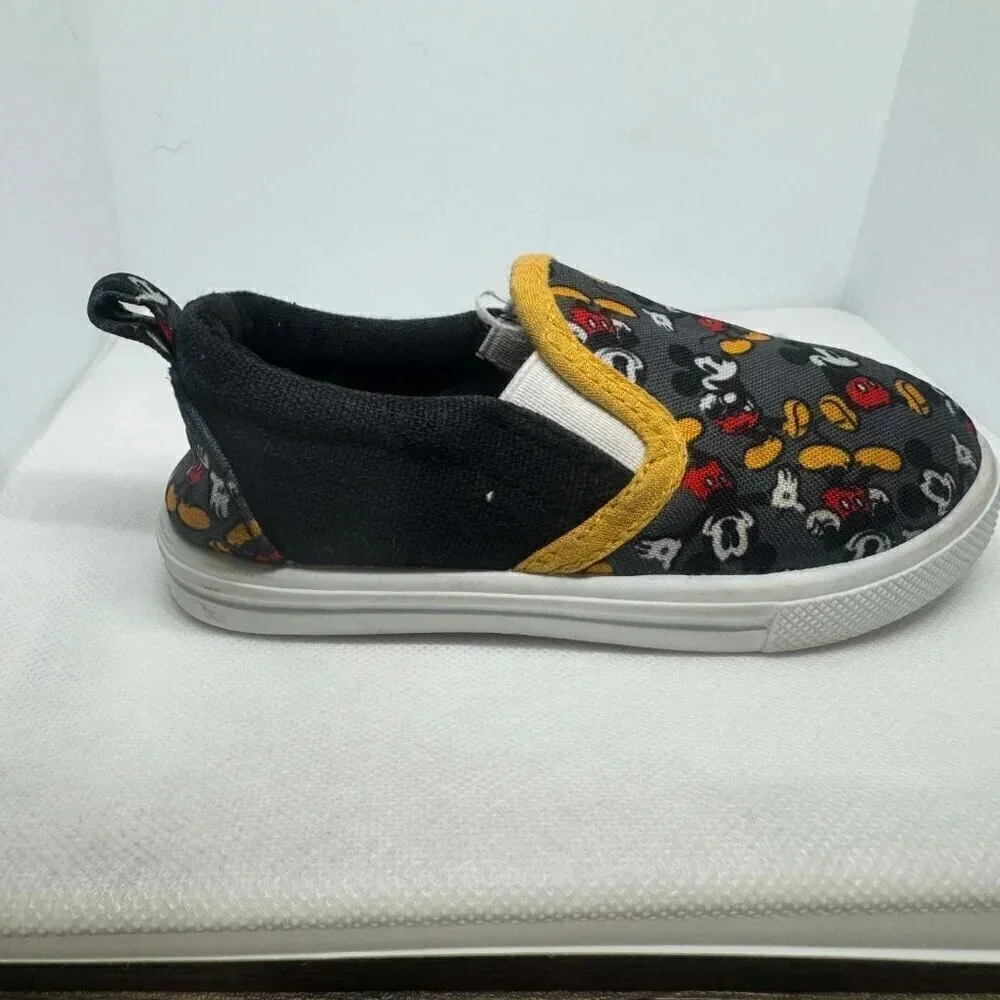 Disney Mickey Mouse Slip On Shoes Black Gray Yellow Toddler Size 5/6